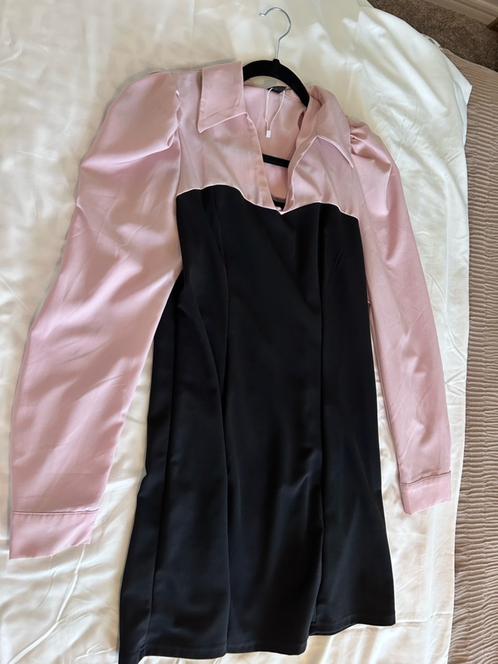 SHEIN Pink and Black Two-Tone Long Sleeve Dress